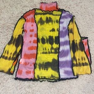 Turtle neck colorful mesh shirt